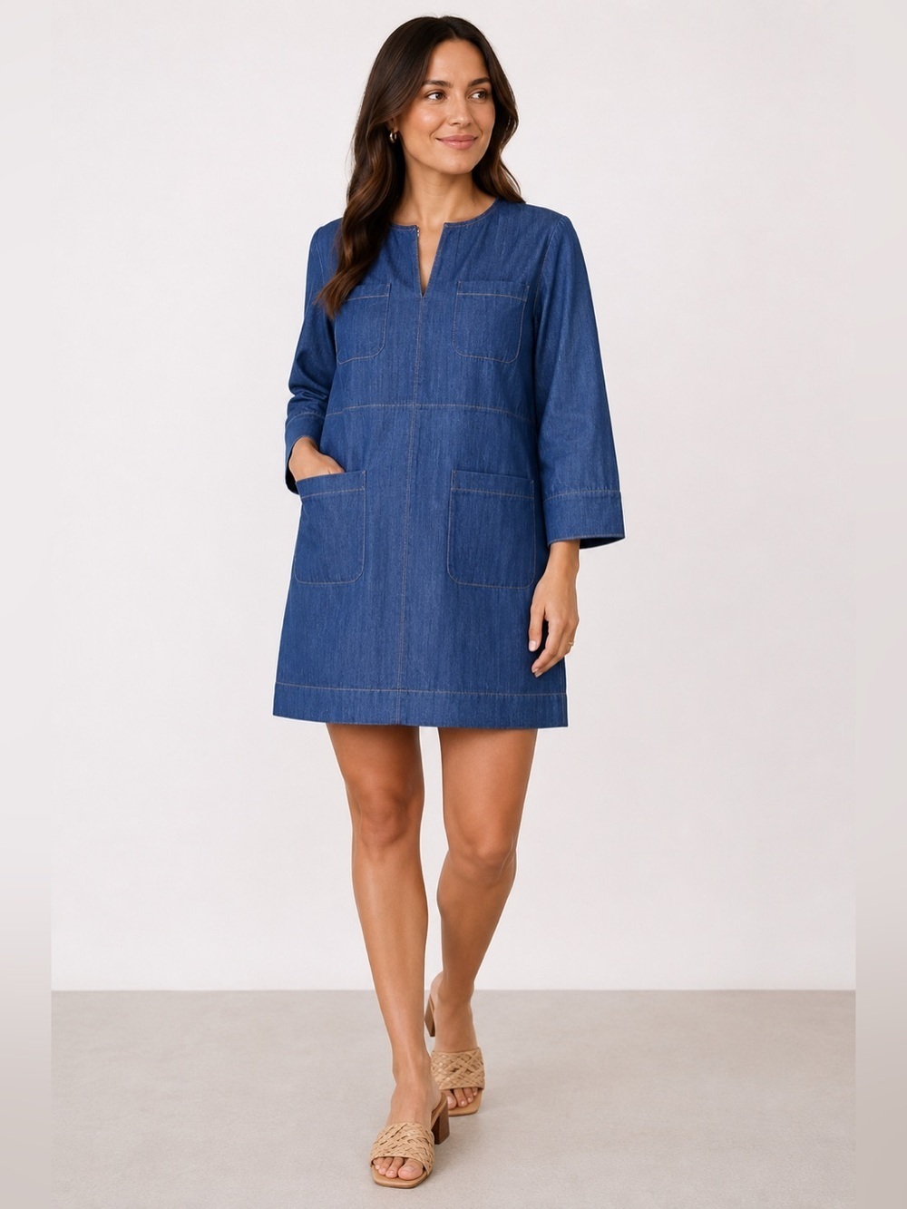 Tuckernuck Denim Mini Dress XXL Structured Cotton Pocket Shift Dress